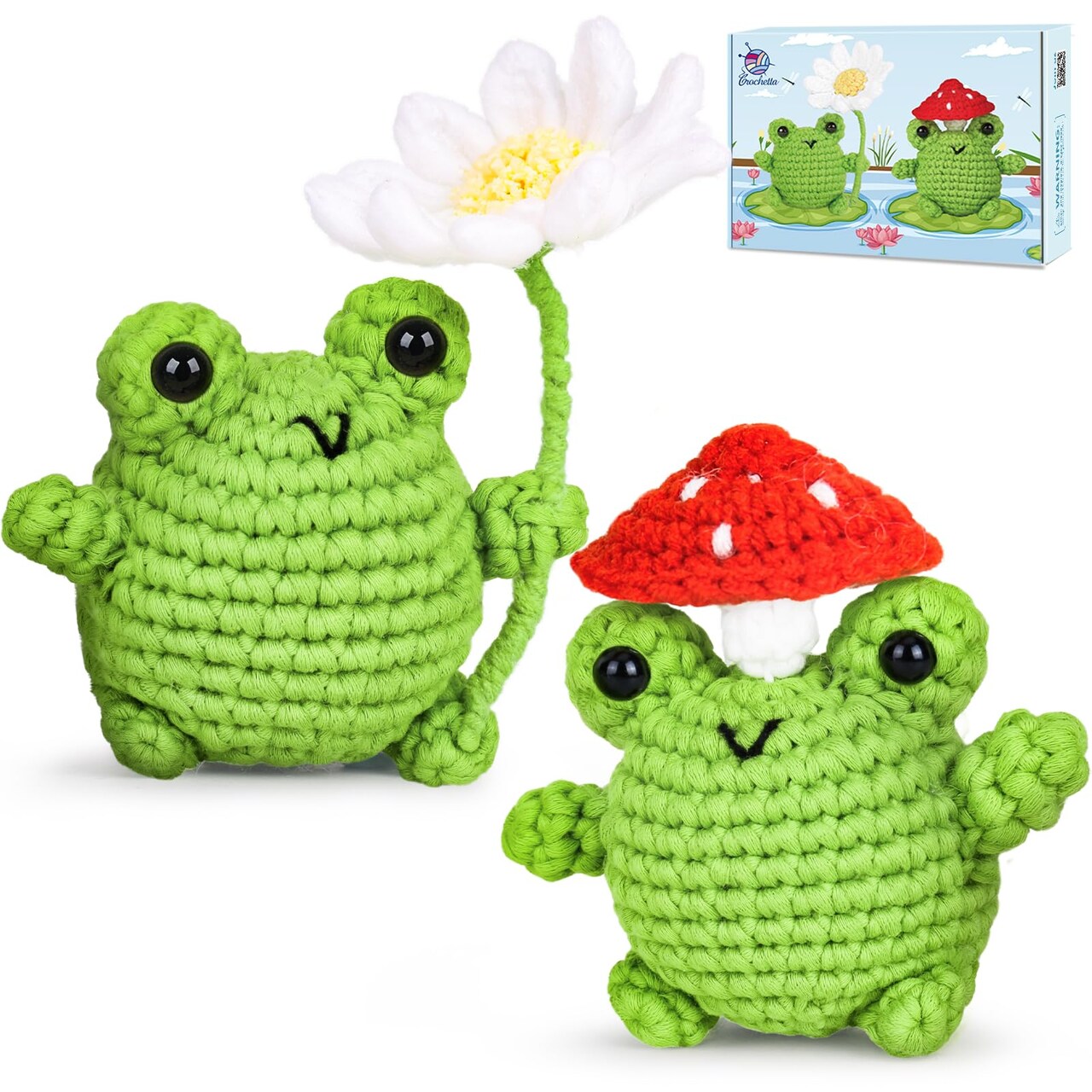 Crochet Kit for Beginners, Beginner Crochet Animal Kits for Adults with Step-by-Step Video Tutorials, DIY Knitting & Crocheting Craft Hobbies Supplies, 2 Pack Frog Amigurumi(40%+ Yarn)